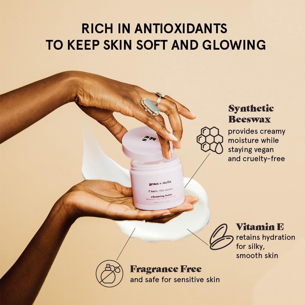 grace & stella Cleansing Balm - Travel Size Makeup Remover - Deep Cleansing & Hydrating Face Cleanser - Dissolves Waterproof Make Up, SPF & Impurities - Gentle on Skin - Vegan Skincare (41 g/ 4.3 oz)