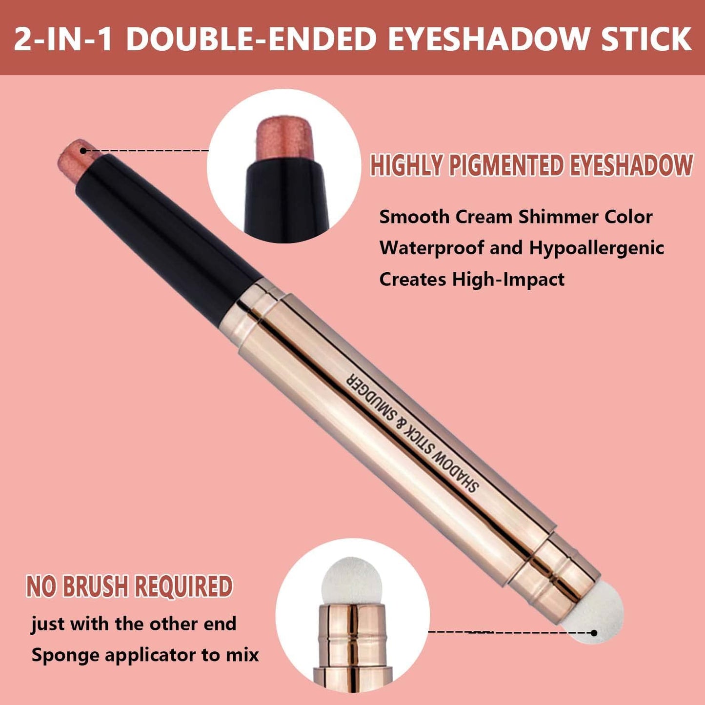 Copper Eyeshadow Stick And Sponge Makeup Brush Cream Shimmer Smooth Shadow Pencil Eyeliner Long Lasting Waterproof Eye Shadow Highlighter Stick Hypoallergenic Multi-Dimensional Eyes Look ( # 05)