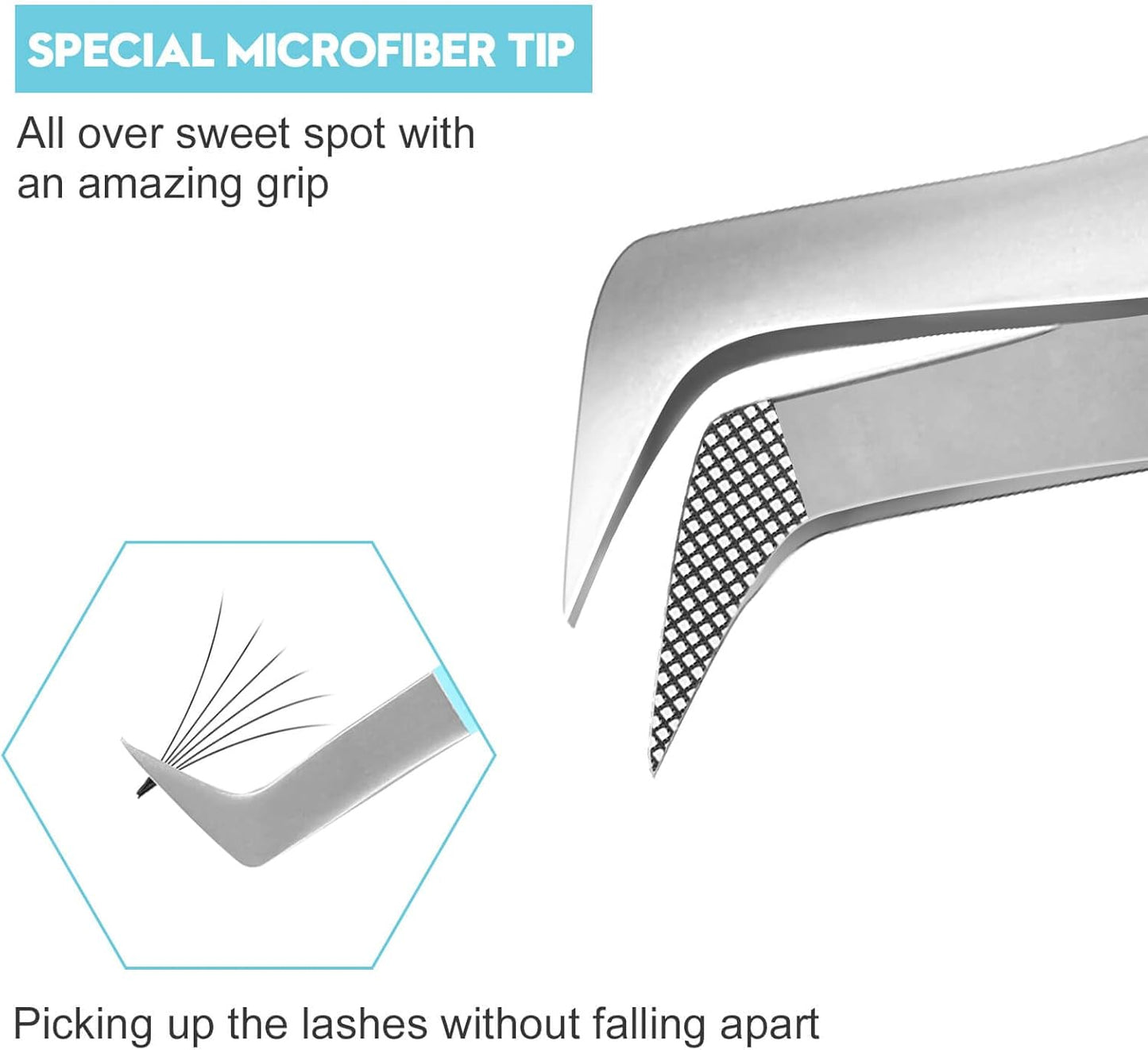 Ms.Queen Volume Lash Tweezers, Fiber Grip L-Angled Tips Boot Tweezers for Mega Volume Eyelash Extensions, Blue