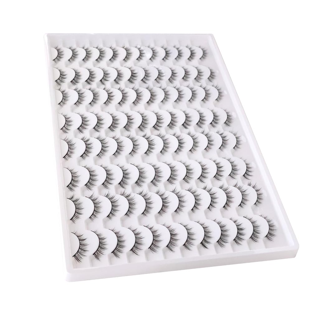 False Eyelashes 48 Pairs Faux Mink Lashes 14mm Wispy Lashes 3D Fluffy Cat Eye Lashes Pack Bulk Wholesale Strip Lashes(style 48-038)