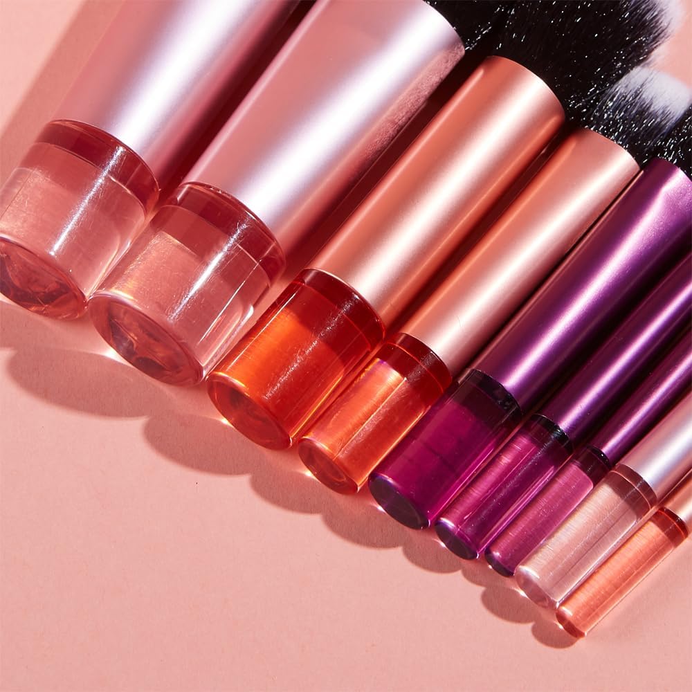 Portable ON THE GO Makeup Brush Set, COSHINE 10pcs Easy-taken Mini Full Complete Function Cosmetic Brushes Kit with Brush Pouch (colorful)