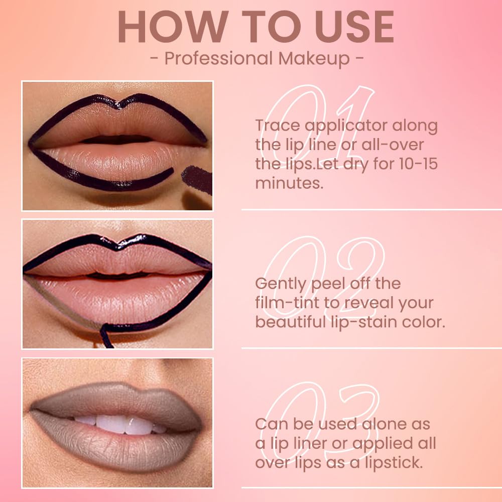 2Pcs Matte Liquid Lip Stain Peel Off Lip liner Tattoo, Matte Peel Off Lip Stain, Long Lasting Waterproof Lipstick Lip Gloss Stain, Transfer-proof for All Skin Types (0.24 fl oz-04#+05#)