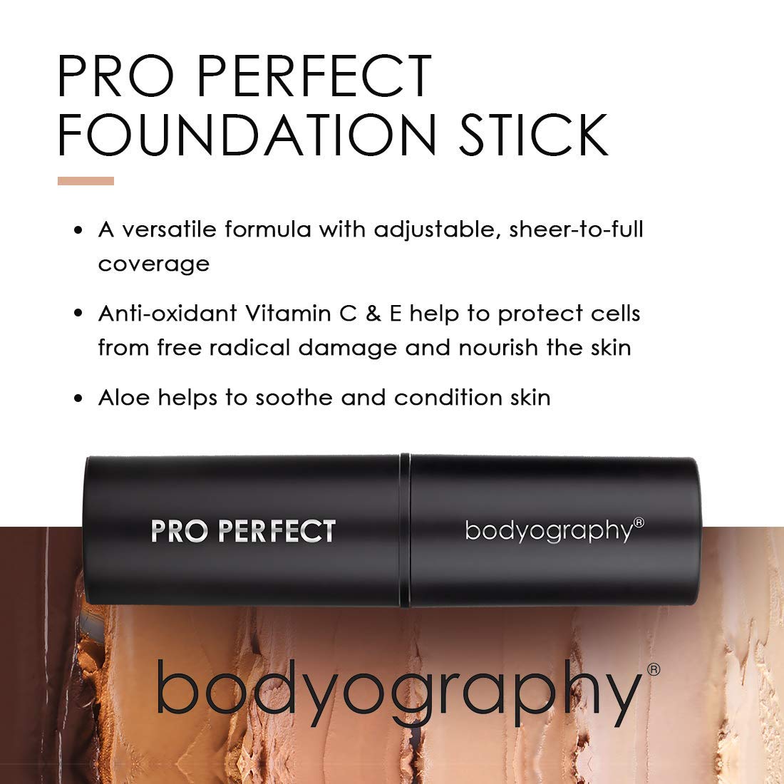 Bodyography Pro Perfect Foundation Stick - Demi-Matte Finish with A Natural Look - Enhancer for Concealing, Highlighting, and Contouring - Vitamin C & E (Hazelnut)