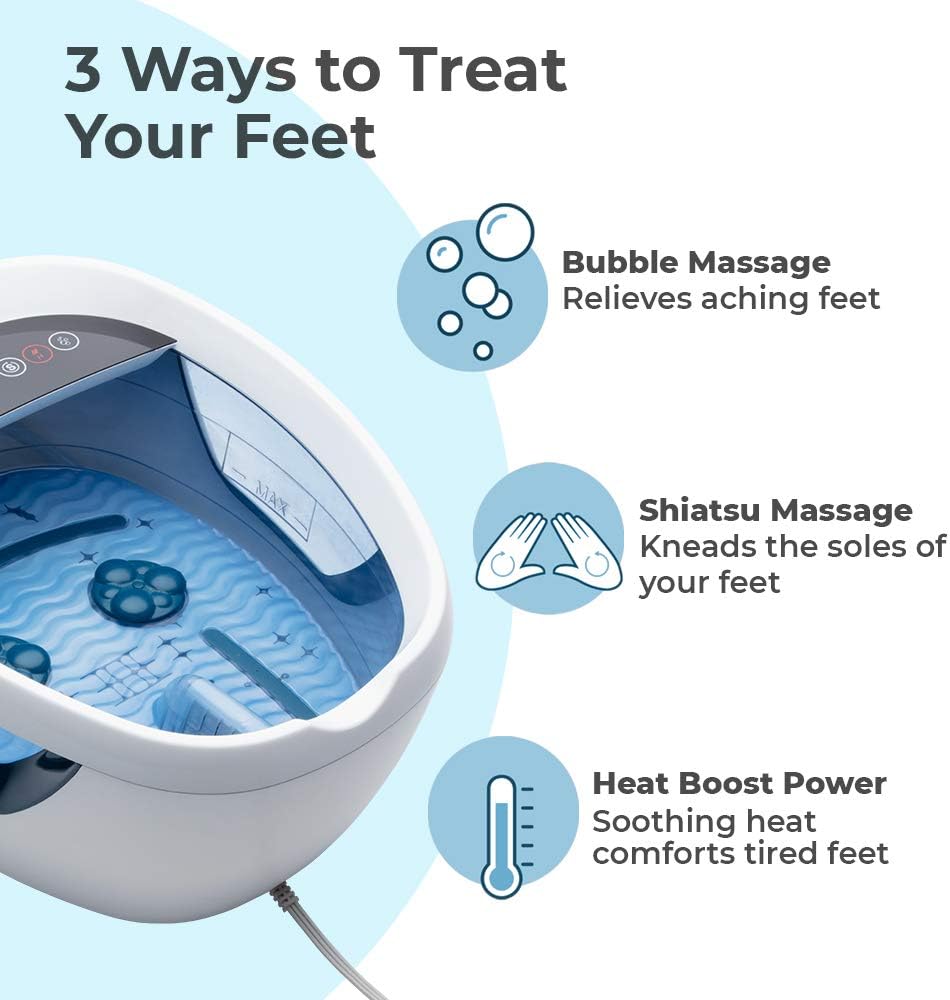 HoMedics Shiatsu Bliss Footbath with Heat Boost, Foot Spa Massager, Deep Kneading Pedicure Tub, Vibrating Bubbles with Soothing Heat, Portable at-Home Spa