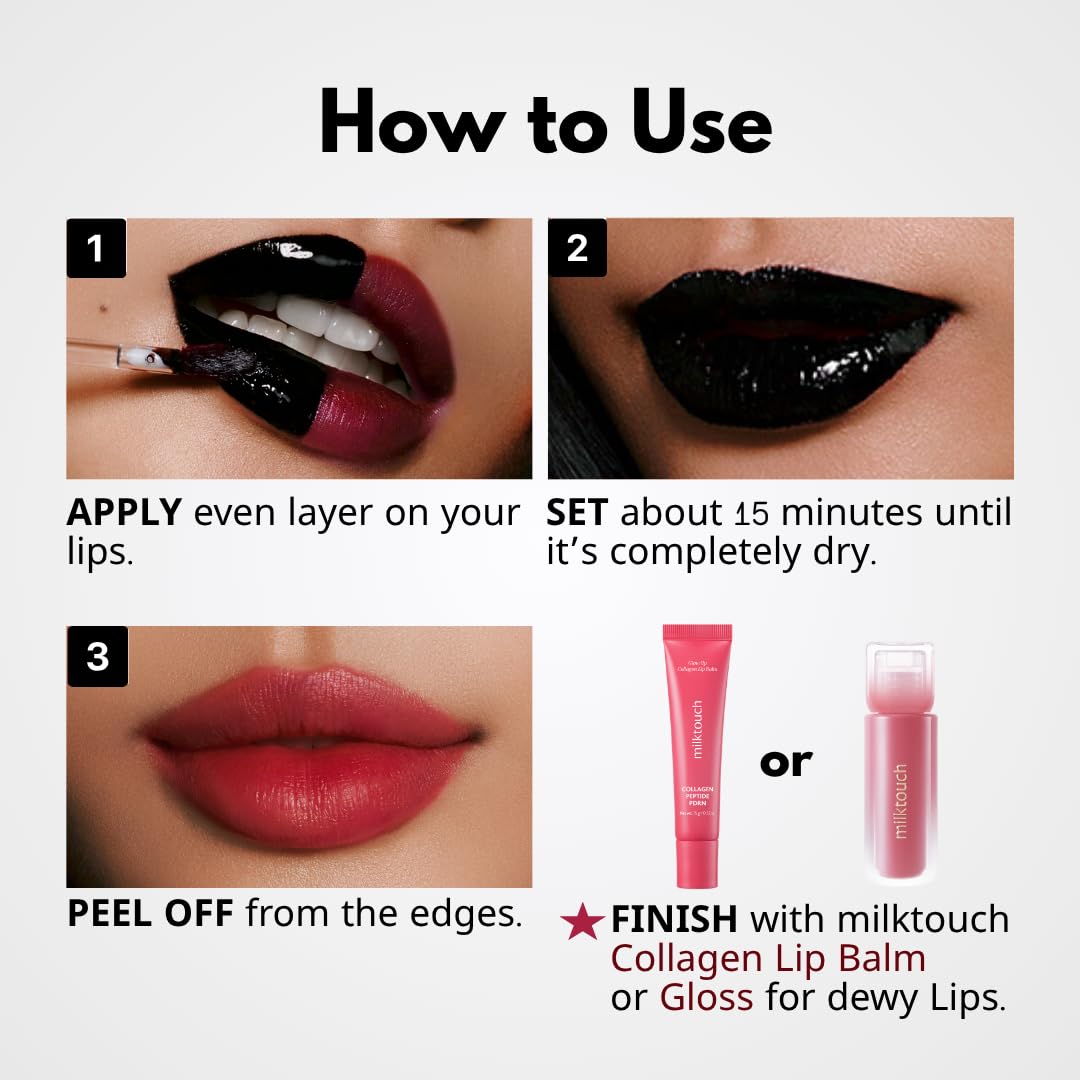 MILKTOUCH [Summer-proof Lip Combo] Black Peel Off Lip Tattoo #05 Black Fig + Collagen Lip Balm #VanillaCake