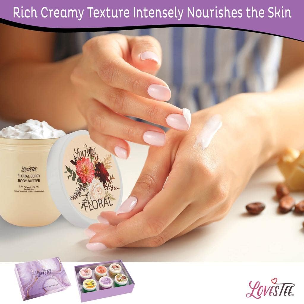 LOVESTEE Moisturizing Body Lotion, Women-Men's Christmas-Birthday Gift Set, Soothes All Skin Types includes Shea Butter, Fragrances Lavender, Vanilla, Rose, Honey Almond, Coconut and Floral