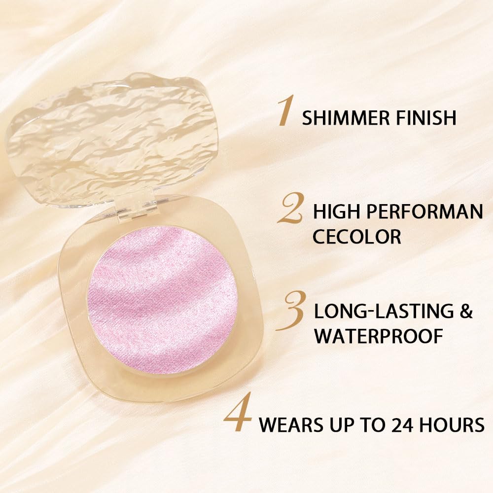 Pink Shimmer Glitter Sparkling Monochrome Eyeshadow Palette,Metallic Single Eye Shadow Palette for Older Women,Long Lasting Naturing-Looking Eye Makeup