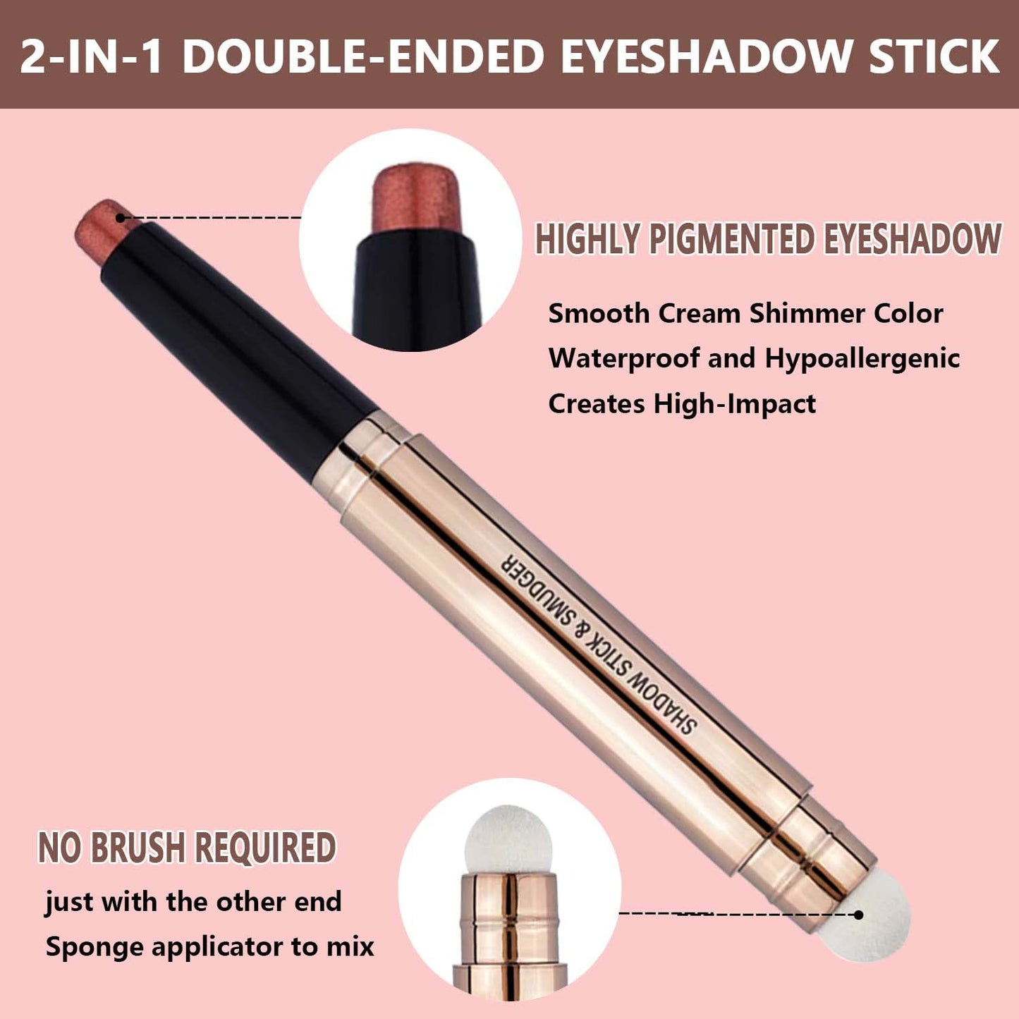 Rose Red Eyeshadow Stick Makeup, Highlighter Matte Cream Eye Shadow Pencil, Waterproof Hypoallergenic Long Lasting Crayon, Glitter Primer Palette Shimmer Eyeliner Pen wiht Soft Brush