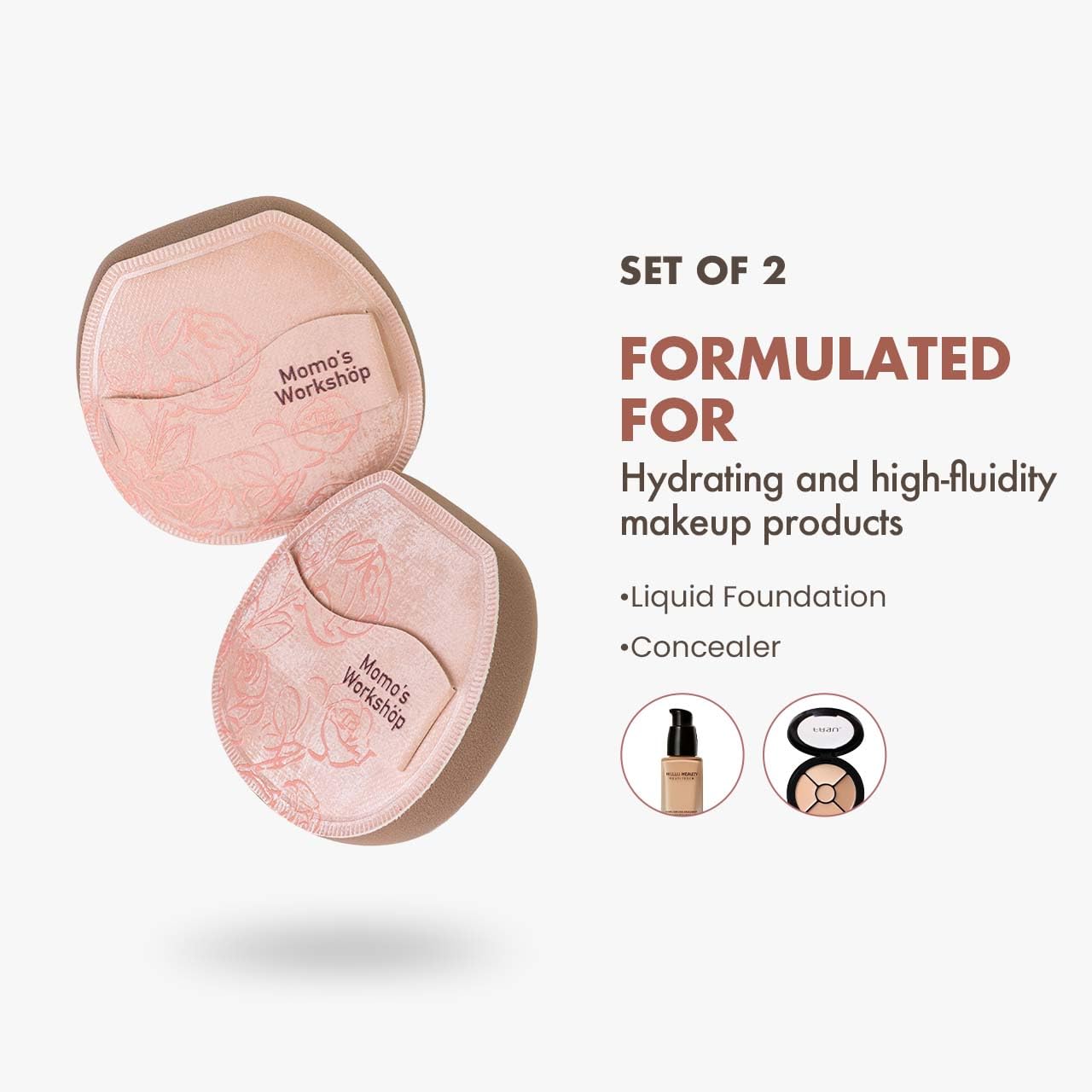 Makeup Sponge, Rubycell, Flat-cut Shape,Foundation Sponges with Glossy PU Leather, for Liquid/Sheer Foundations, Cosmetic Puff, Medium Bounce,Travel Friendly & Reusable,2pcs & Storage Case