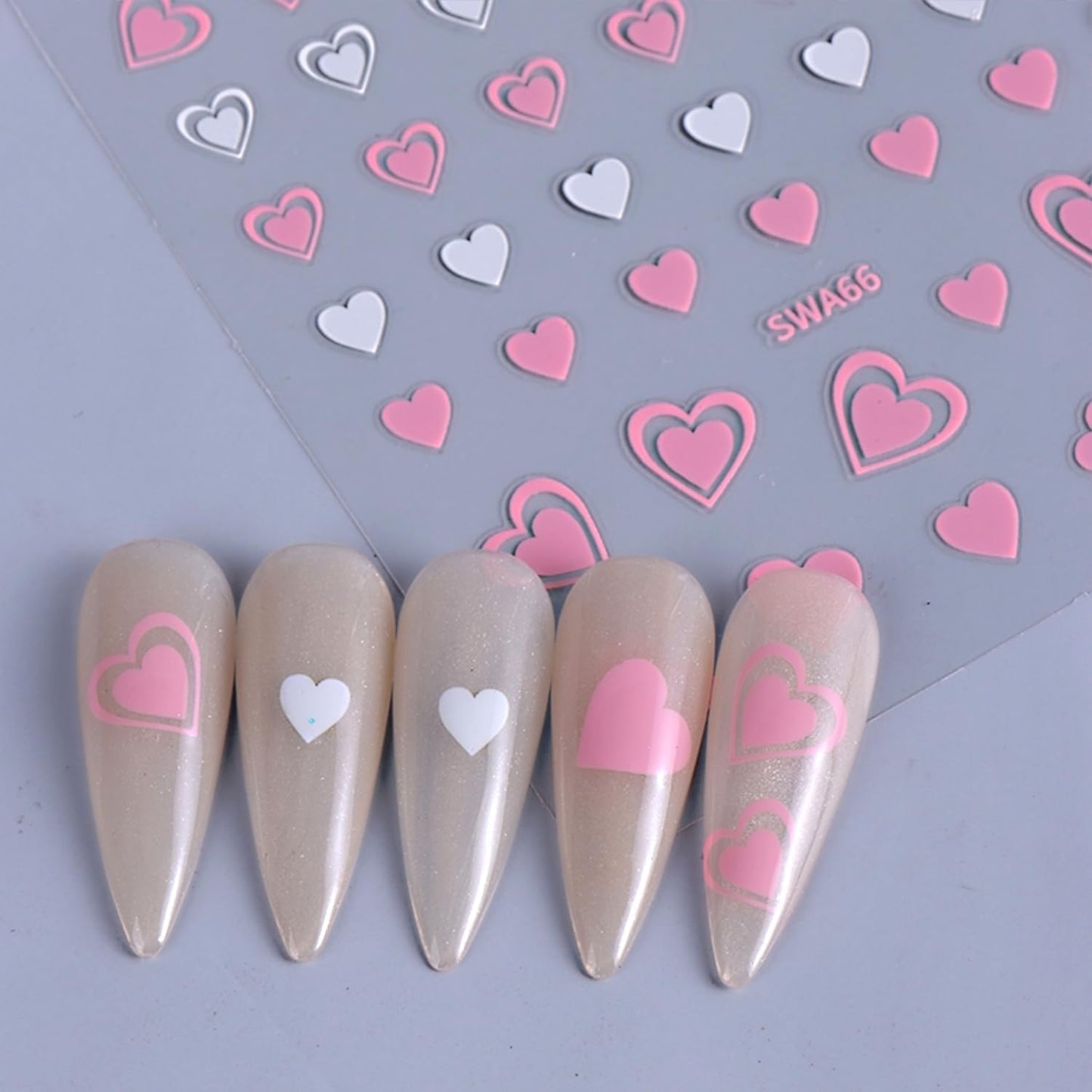 8 Sheets Valentine's Day Nail Stickers for Nail Art 3D Self Adhesive Heart Nail Art Stickers Black White Pink Valentine's Day Nail Decals Heart Nail Design Valentine's Day Nail Art Supplies for Women