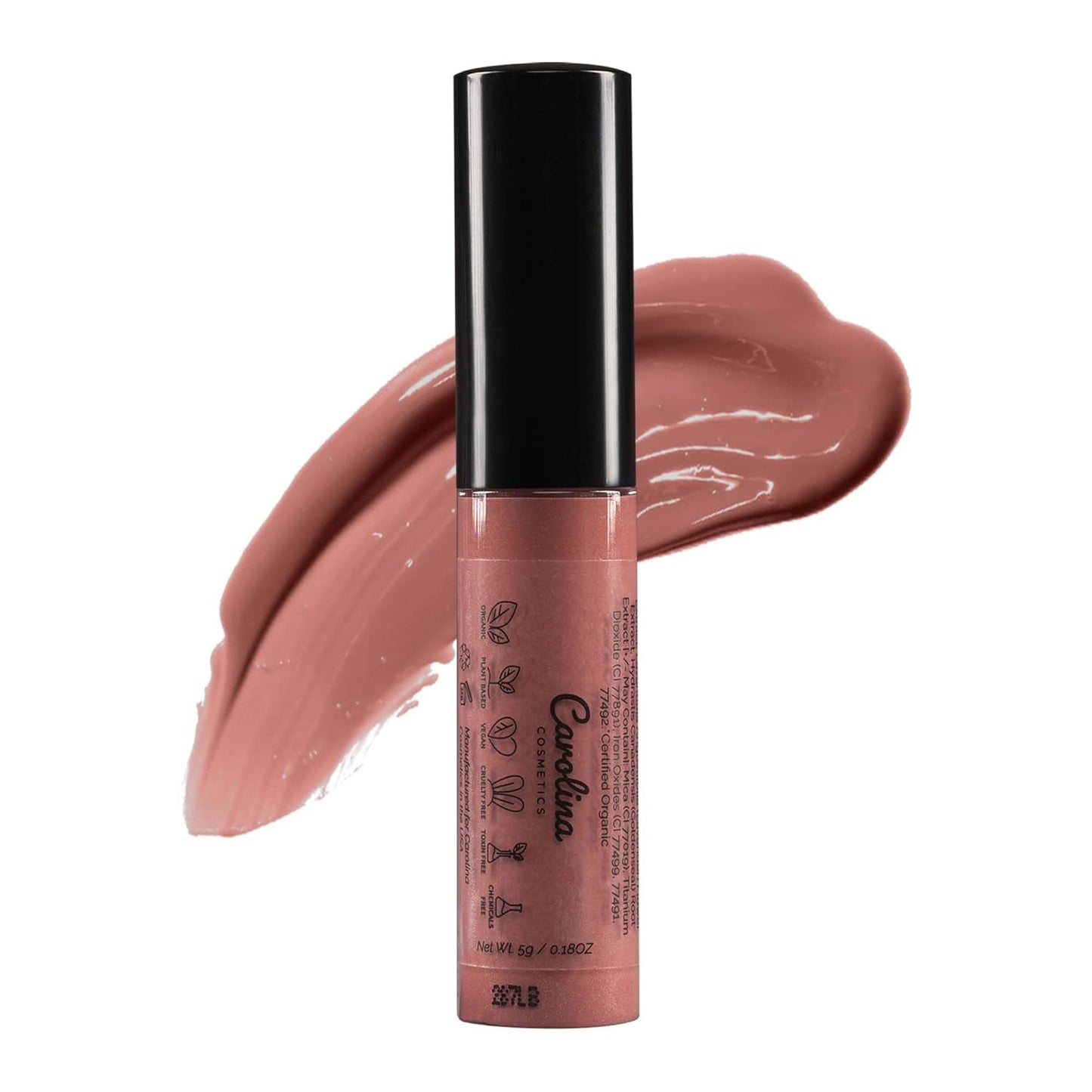 Plant-Based Non-Sticky Lip Gloss (What A Babe) - Hydrating & Nourishing with Sunflower Seed Oil, Cacao & Grape Seed Oil - Gluten-Free, Vegan, Non-GMO, Paraben-Free - 5g/0.18oz