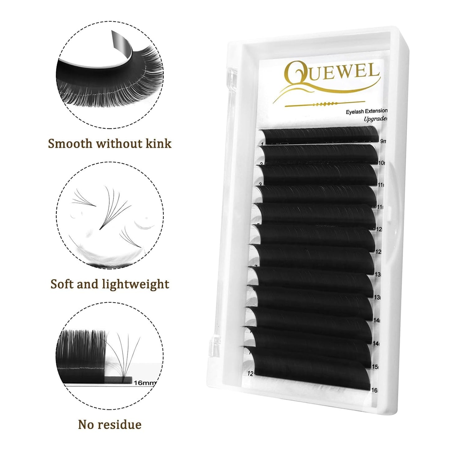 Easy Fan Volume Lashes 0.07 D Curl Black Volume Lash Extensions 9-16mm Mixed Lash Tray Color Lashes Extension Self Fanning 2D-10D Eyelash Extensions by QUEWEL (Black 0.07 D 9-16mm)