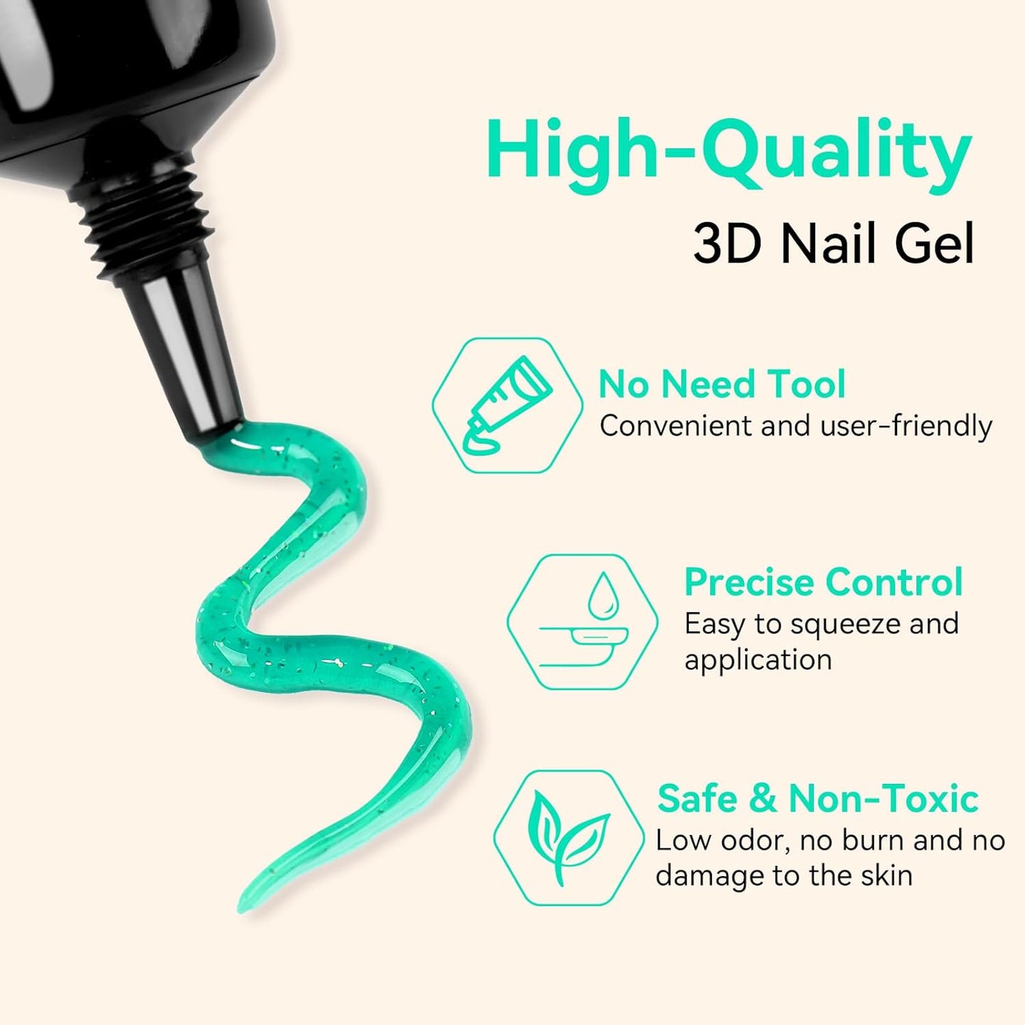 Makartt 3D Gel Nail Art- 3D Nail Gel Sculpting Gel for Nail Designs 15ml 3 in 1 No Wipe Polish for Drawing Carving Nails Molding Gels for Nail Decoration Charms- Tinsel Green
