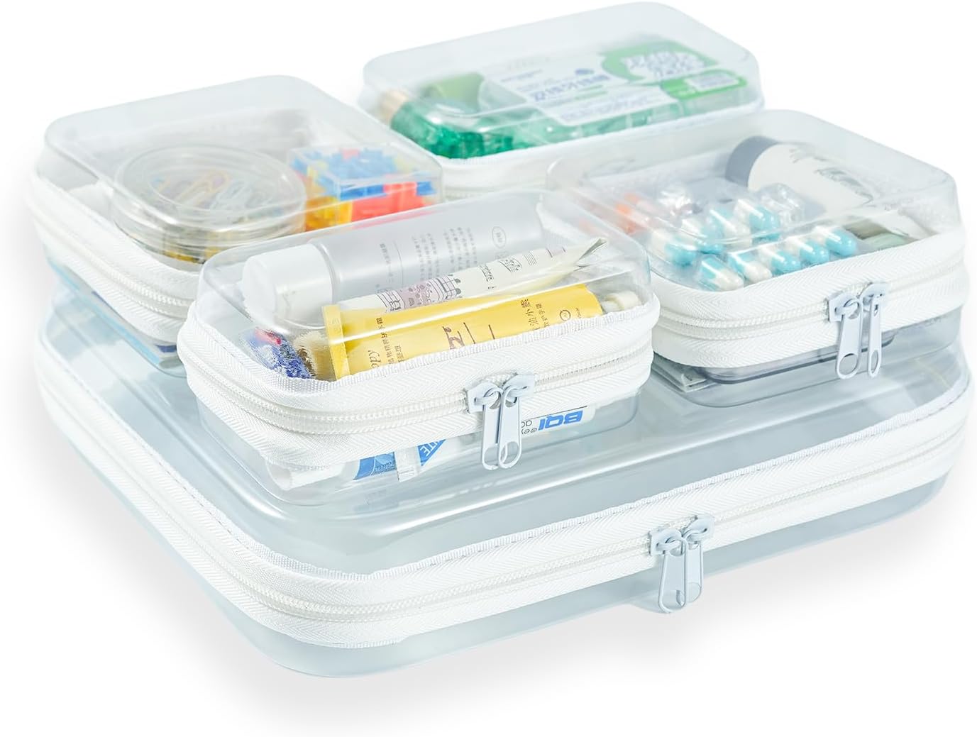 5 pcs Clear Zipper Pouches, Toiletry Bag for Travel, Stackable Waterproof Diaper Bag, Zipper Pouch, Travel Organizer, Clear Cosmetic Bag,Toy Storage Bins (M + 2Mini + 2XS)