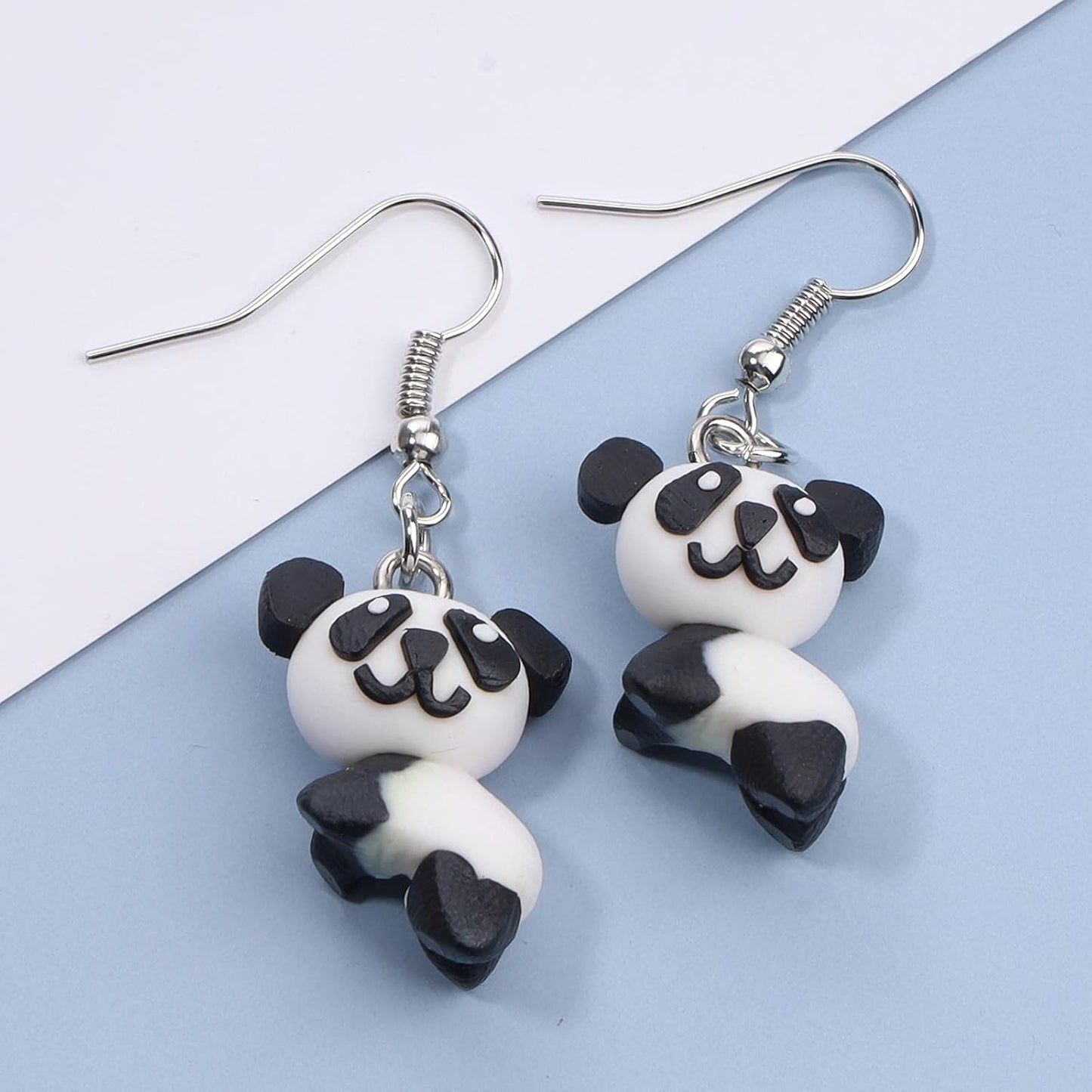 Soft Pottery Panda Earrings Cute Panda Bear Drop Dangle Earrings 3D Animal Earrings Innovative Clay Earrings Jewelry for Women and Teen Girls Gifts
