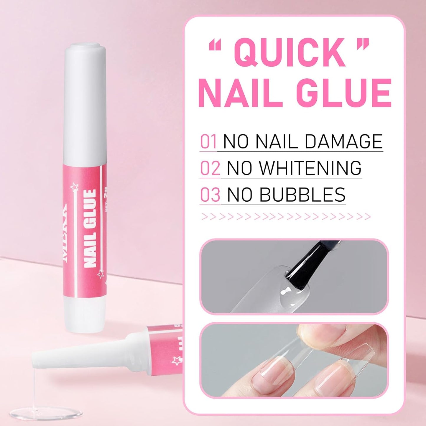 MEKK Nail Glue,Super Strong & Long-Lasting Nail Glue for Acrylic Nails,Press Ons & Nails Tips,Professional Adhesive for Nail Art Supplies,0.07OZ/PCS (24PCS)