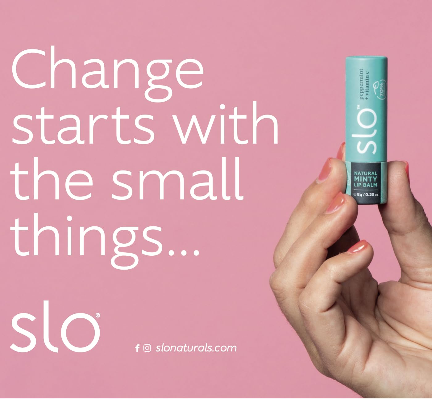 Slo | Natural Lip Balm - All Natural Ingredients, Vegan & Cruelty Free, Hydrating & Soothing, Plastic Free, Paper Packaging | Peppermint + Vitamin E, 0.28oz