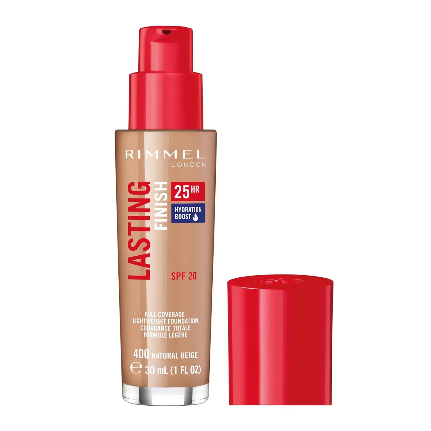 Rimmel London Lasting Finish 25HR - 400 Natural Beige - Foundation, 25-Hour Wear, Full Coverage, Waterproof, 1oz