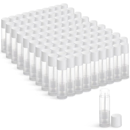 100 Sets Empty Lip Balm Tubes Bulk Round with Caps for DIY Lipstick Homemade, 3/16 OZ (5.5 ML), Clear, BPA Free, 100 Tubes and Caps