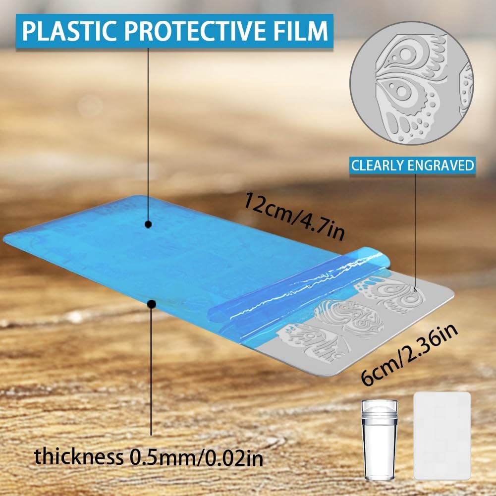 3Pcs Butterfly Nail Stamping Plate Set Floral Ginkgo Maple Leaves Stainless Steel Nail Stamp Templates Clear Silicone Nails Stamping with Stamper Scraper for Manicure Printing