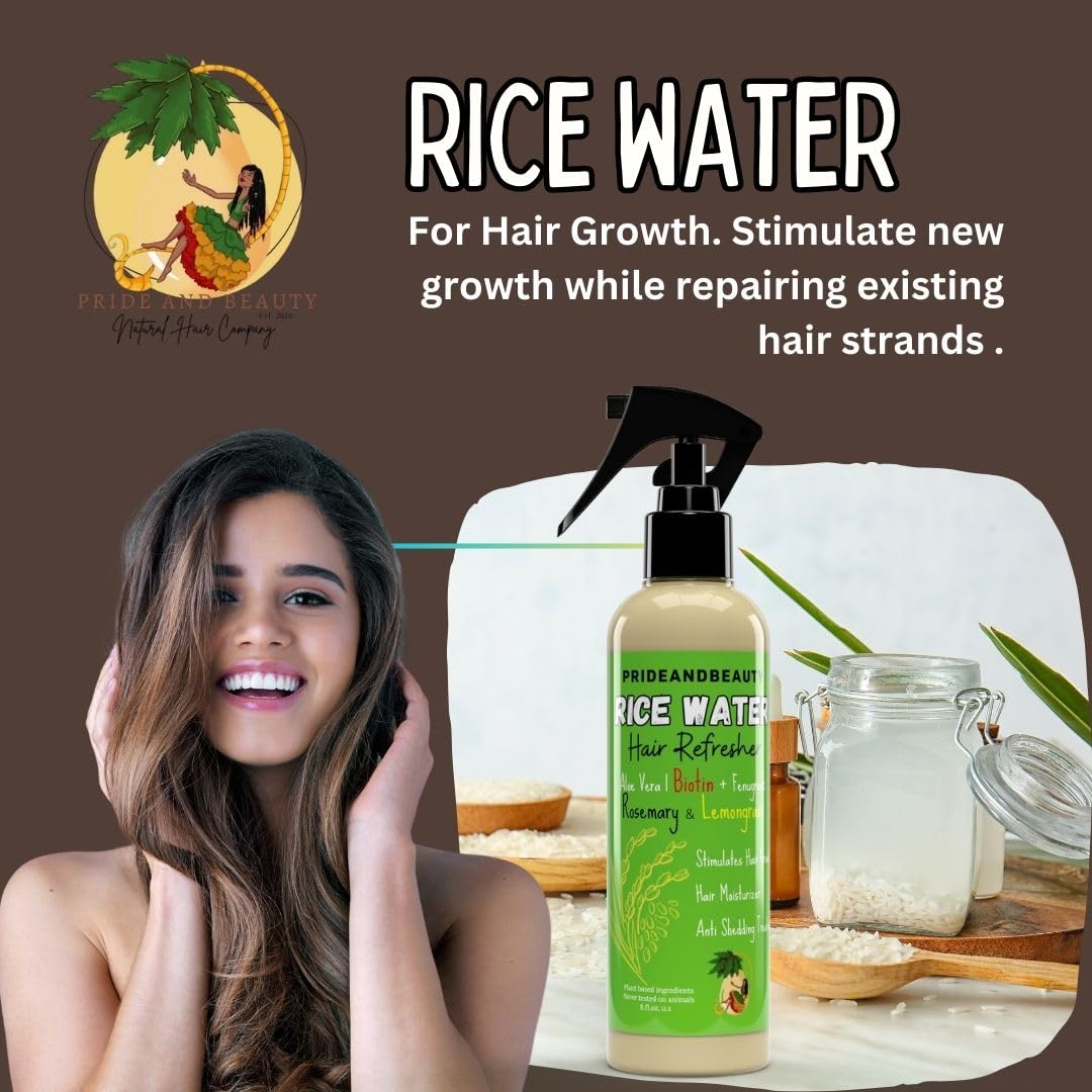 NEW Fermented Rice Water for Hair Growth - Infused with Rosemary, Biotin, Caffeine, Keratin Vegan Non-Greasy Spray Naturally Thicker, Longer, Softer Men & Women (8 OUNCES, Rosemary Lemongrass)