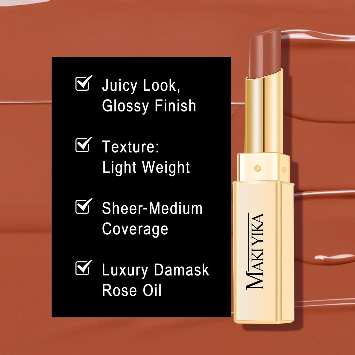 MAKI YIKA Moisture Light Brown Lipstick for Women Hydrate Lip Gloss for Dry Cracked Lips Weightless Glossy Lip Color Juicy Finish,MA050 Milk Brown