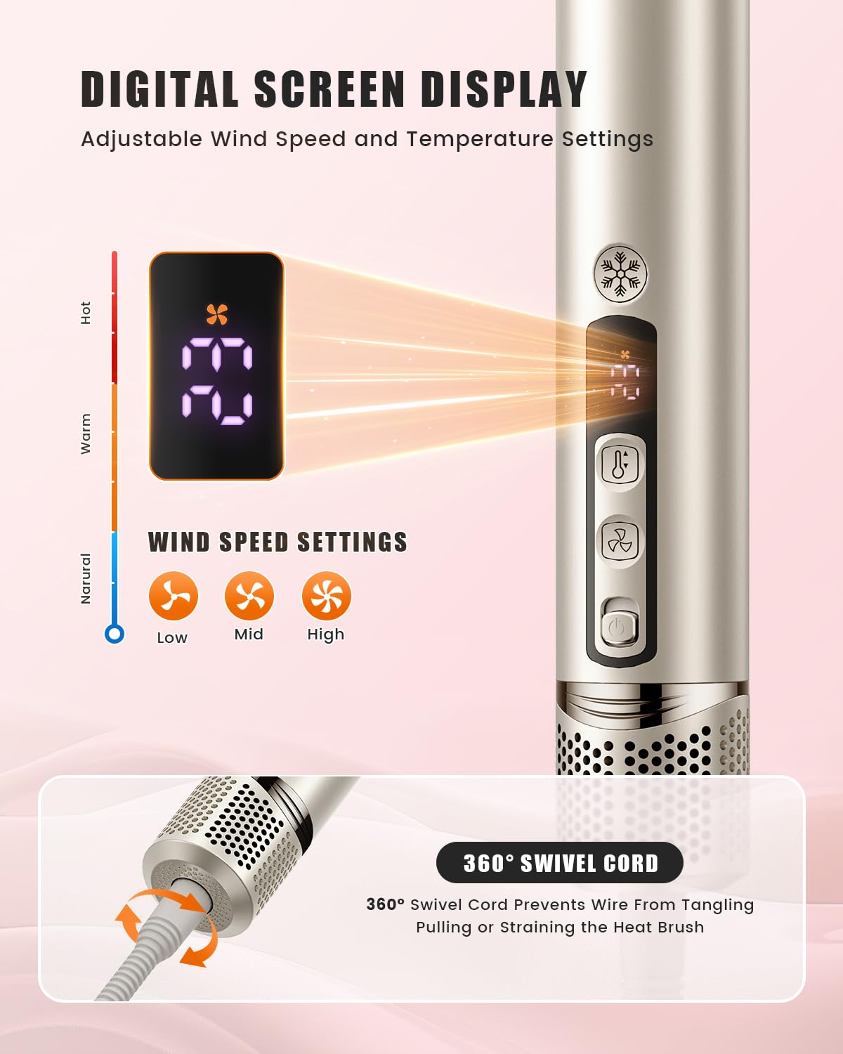 8-in-1 Professional Hot Air Styler&Hair Dryer Brush, Powerful Multi-Styler with Auto-Wrap Curler with Storage Case, Fast Drying Curling Straightening Volumizing Without Heat Damage(Gold)