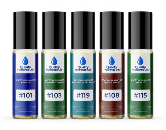 Quality Fragrance Oils' Men's Top 5 Niche Cologne Impressions #1 (Generic Versions of Niche Designer Fragrance) Sampler Gift Set of 5 10.35ml Roll-ons