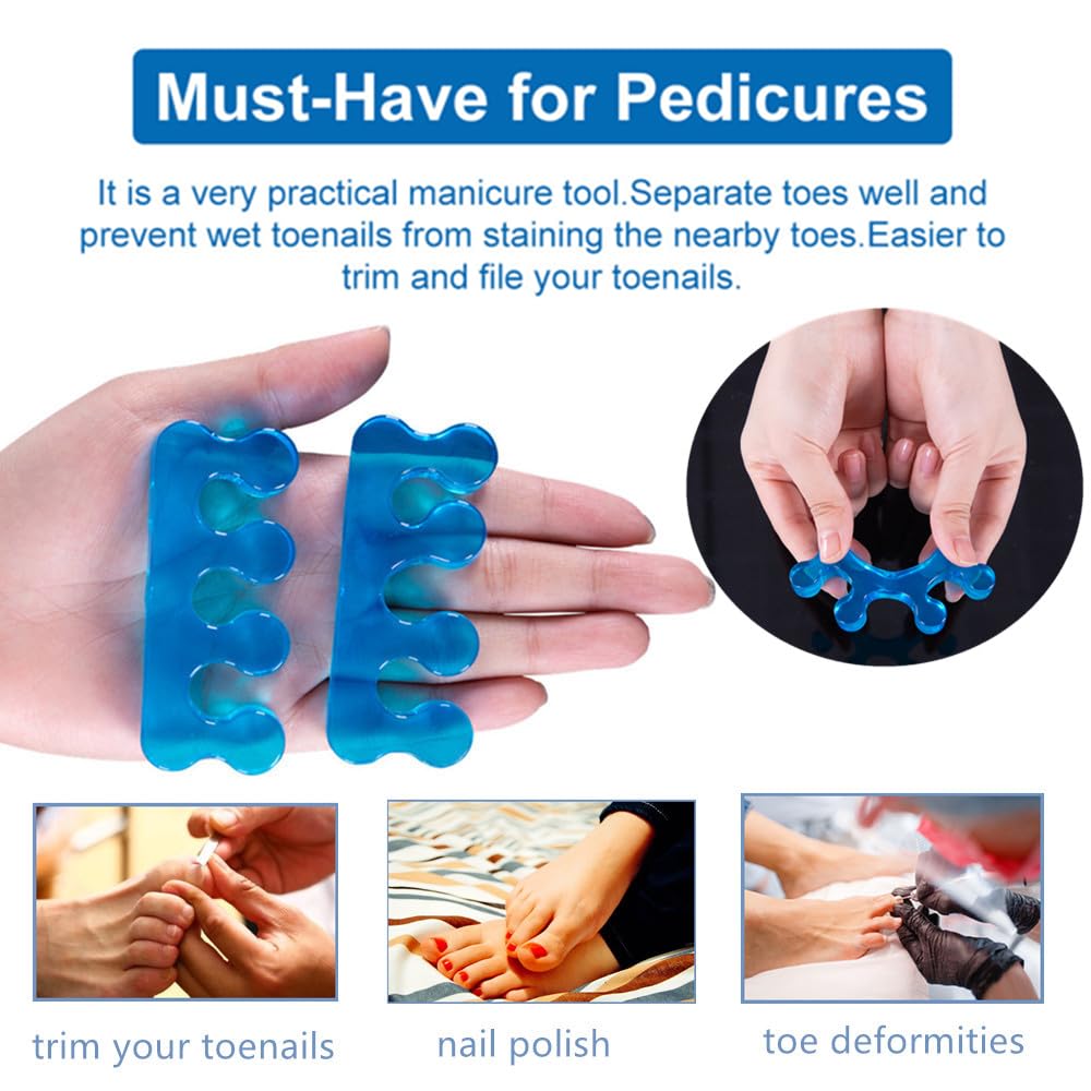 Toe Separators for Bunion & Nail Polish - Pedicure Toe Spacers & Toenail Dividers, Orthopedic Gel Material, Washable & Reusable Pedicure Supplies