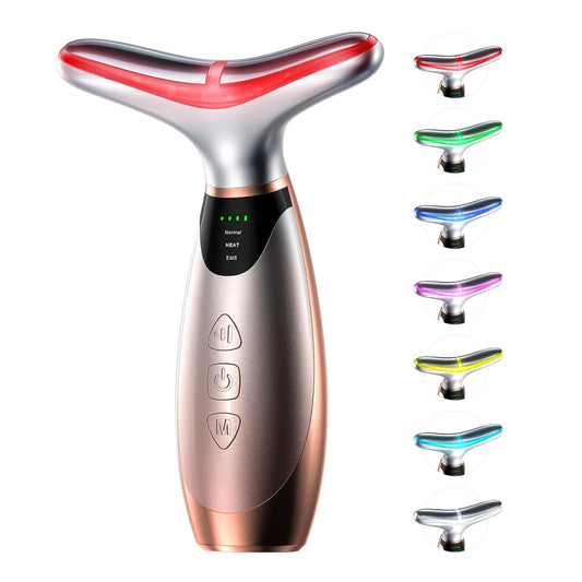 Facial Massager, 7 Colors Red Light Therapy for Face and Neck, Face Lift Device with 113°F Heating Vibration for Multi Skin Care