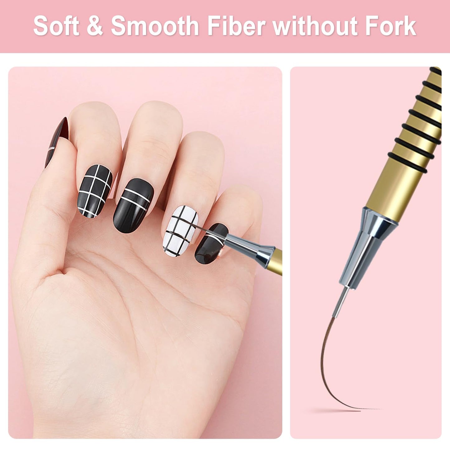 Metallic Nail Art Brushes, 6Pcs Non Slip Liner Brush Set, UV Gel Polish Painting Art Design Pen for Long Lines, Thin Details, Fine Drawing Sizes 5/7/9/11/20/25mm(Gold)