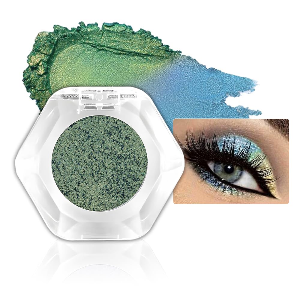 evpct Fairy Green to Light Blue Chameleon Eyeshadow Palette, Color Changing Loose High Pigment Shimmer Metallic Rainbow Eyeshadow Makeup Pallet, Green Blue Holographic Multichrome Eyes Highlighter