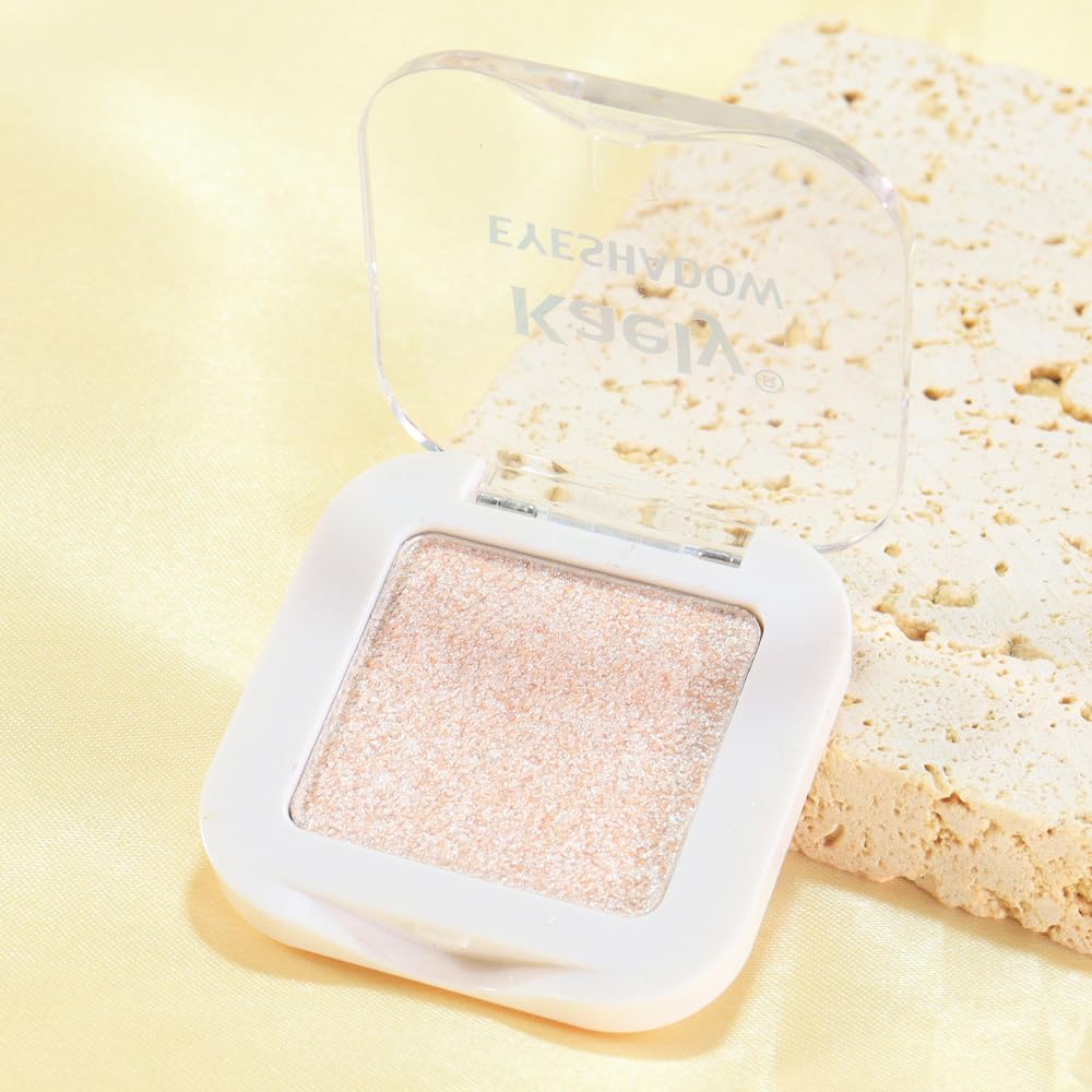 Kaely Pressed Single Eyeshadow Makeup, Sheer White Sparkle Highly Pigmented Monochrome Eye Shadow Palette, Waterproof Neutral Powder Mini Eyeshadow, sombras para ojos, Lightweight Blendable, 02