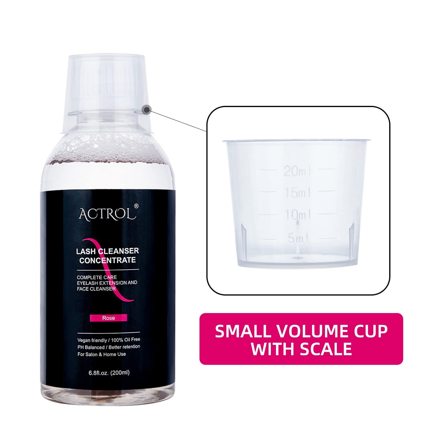 Eyelash Cleanser Concentrate 200ml Rose Professional Lash Shampoo Foaming Cleanser DIY Paraben & Sulfate Free Non-lrritating Wash for Extensions Lashes with Salon Home Care-Makes 40 Bottles