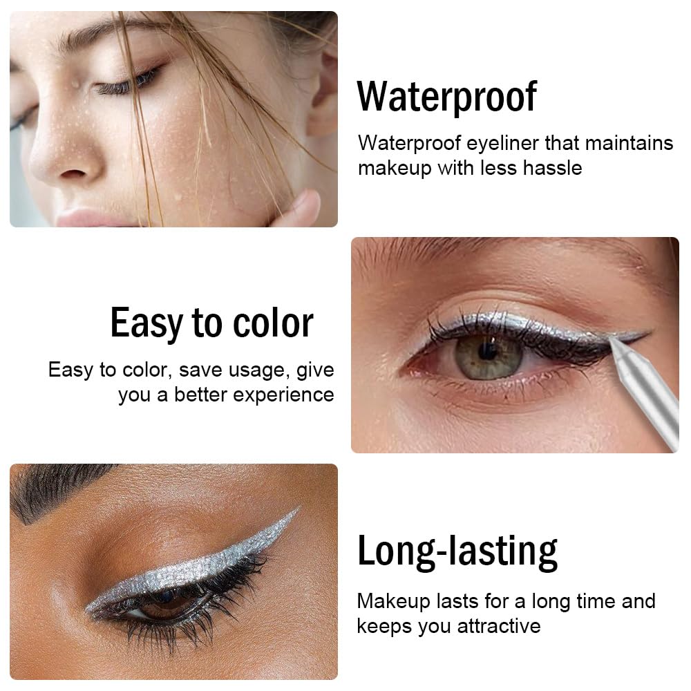 Kaely Gel Eyeliner Pencil for Women, Silver Eye Liner Waterproof Smudge Proof with Sharpener, Waterline Eye Makeup Liners, delineador de ojos contra el agua, Vegan & Cruelty-Free, 20