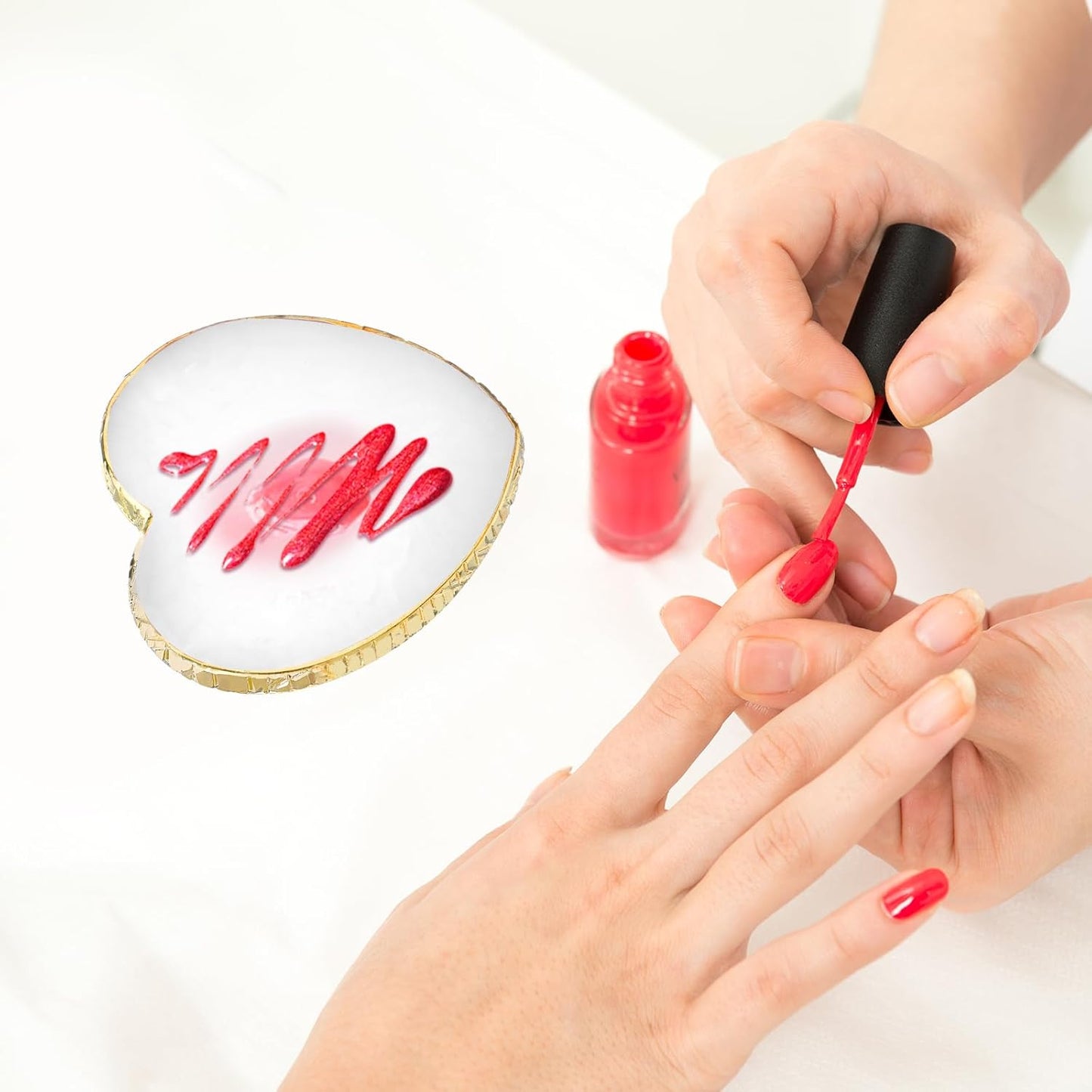 Resin Nail Art Palette, Polish Color Mixing Plate Gold Edge Nail Holder Nail Mixing Palette Mixing Tools Display Board Heart Shaped Color Makeup Foundation Cosmetic Mixing Tools (White)