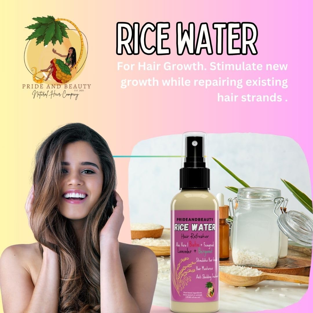NEW Fermented Rice Water for Hair Growth - Infused with Rosemary, Biotin, Caffeine, Keratin Vegan Non-Greasy Spray Naturally Thicker, Longer, Softer Men & Women (4 OUNCES, Lavender Bergamot)