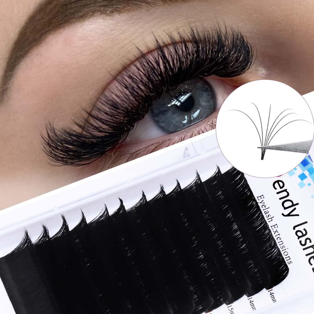 Easy Fan Volume for Lash Artists: Wendy, Handmade Fans for Eyelash Extensions, Self Fanning, Blooming, C-KH, Black, D-0.05-14-20