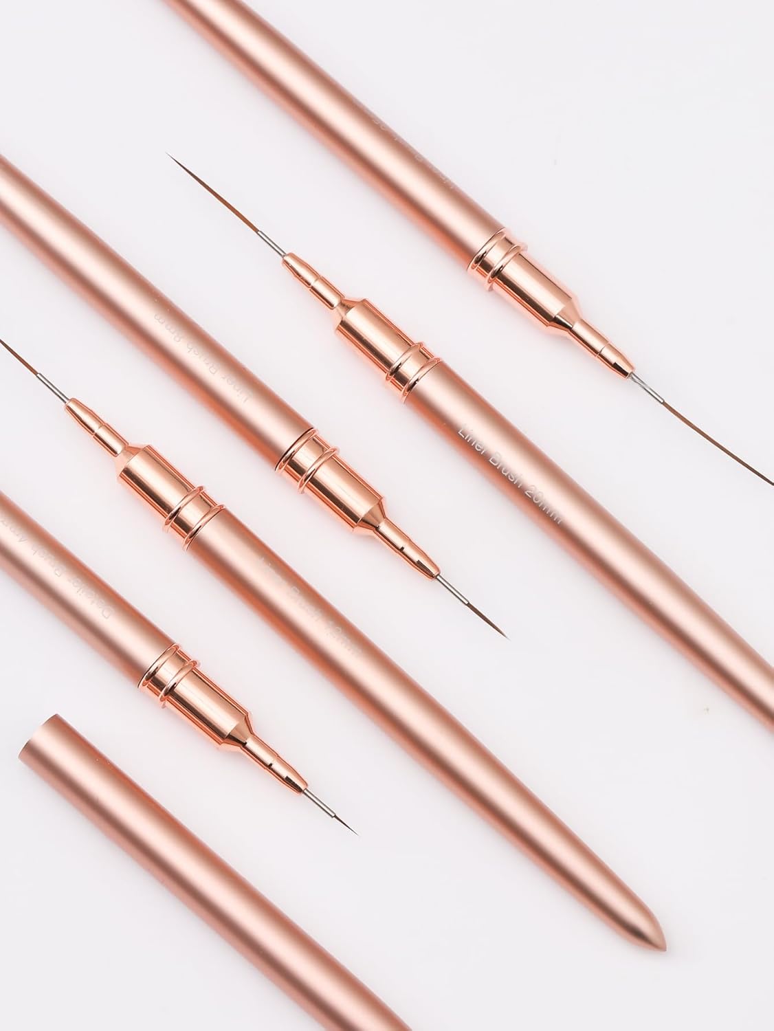 Metallic Nail Art Brushes, 5Pcs Nail Art Liner Brushes, Painting Art Design Brush Set Nail Dotting Drawing Tool for Long Lines, Thin Details, Fine Drawing Sizes 4/8/12/20/25mm, Rose Gold