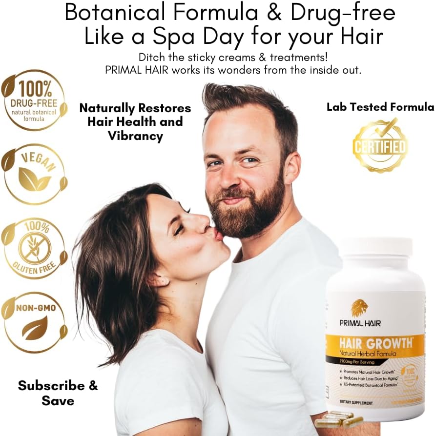 3 PK- 100% Natural Growth Treatment, Reduces Hair Loss, US Patented Formula Proven Effective for Men & Women, 100% Vegan, Non-GMO, 90-Day Supply, 3 Pack
