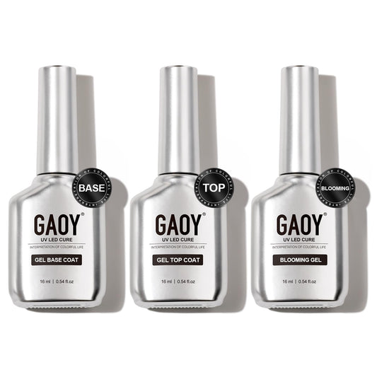 GAOY Gel Top Coat, Blooming Gel and Base Coat Set, 3 Pcs 16ml Clear Glossy No Wipe Combination for UV Light Cure