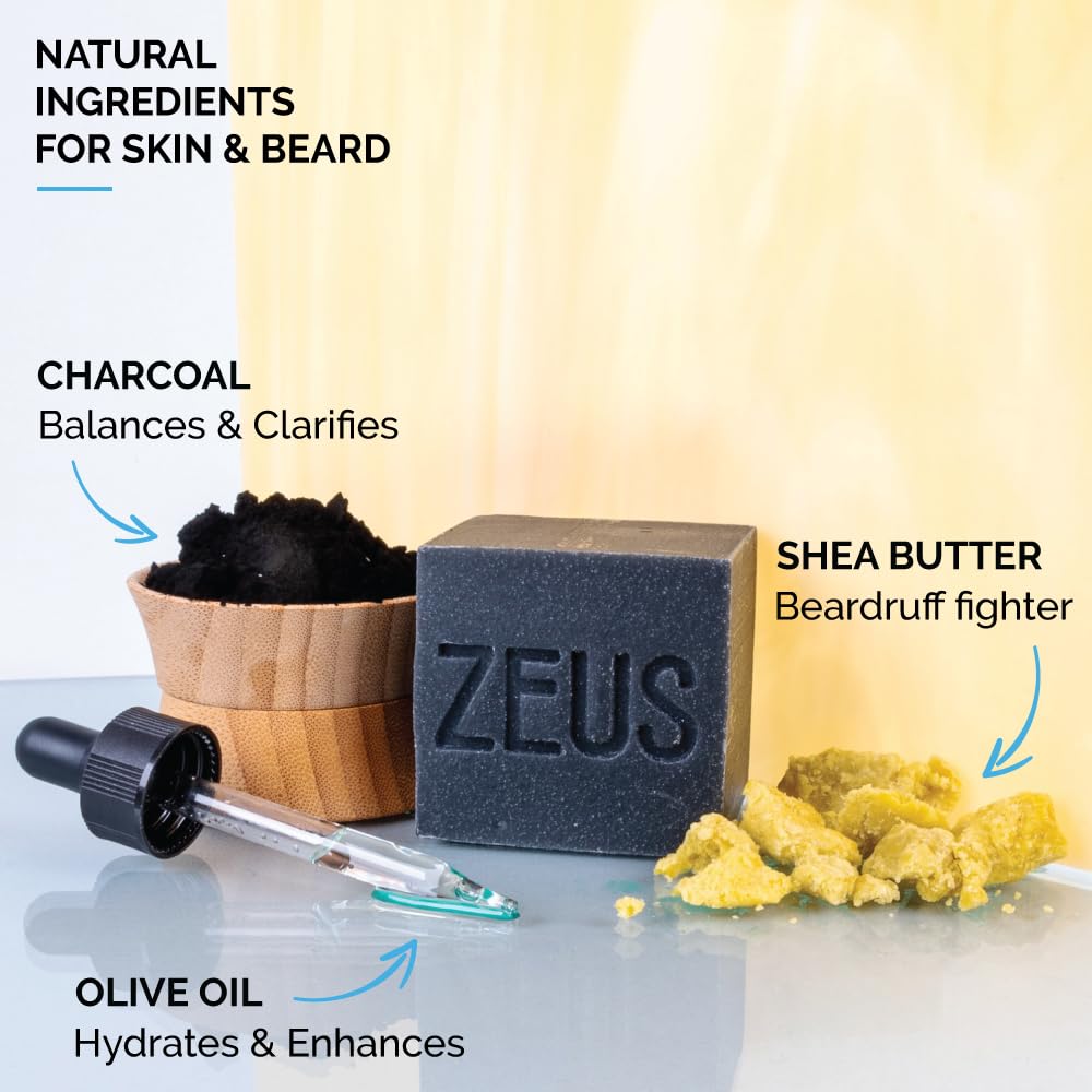 ZEUS Beard Wash Bar for Men, All-Natural Hydrating Shampoo, Skin-Clarifying Soap & Beard Care Cleanser with Natural Ingredients, Anti-Itch & Gentle on Skin (Made in USA) Verbena Lime