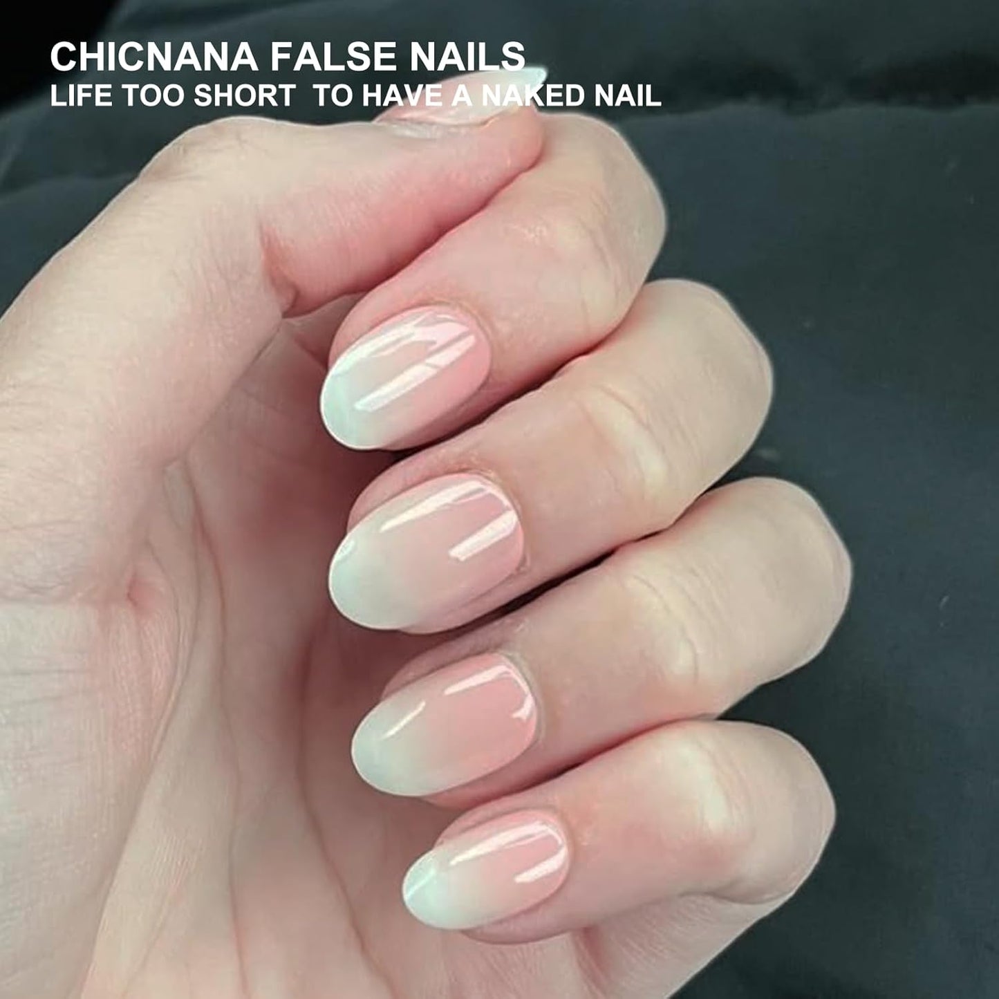 Ombre Press On Nails - 240Pcs Short Round Press on Nails, White Nail Tips Pink White Gradient Soft Gel False Nail Tips Salon Perfect Fake Nails Kit Extensions DIY (Short Oval)