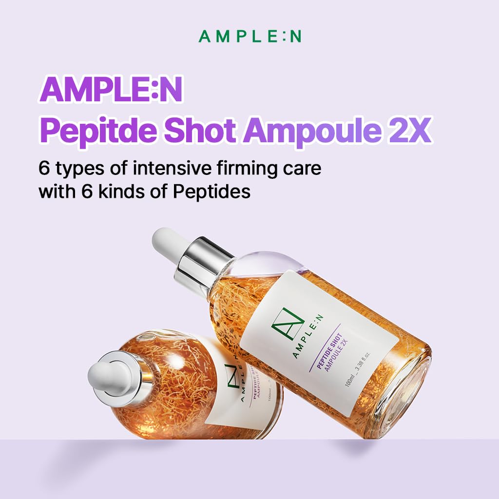 AMPLE:N Peptide Shot 2X Ampoule – Intensive Age Defying Concentrate Face Serum with Peptide Threads – Erasing Wrinkles and Improve Firmness – Lifting Sagging Skin – Plump, Repairs Skin, 3.38 fl.oz.