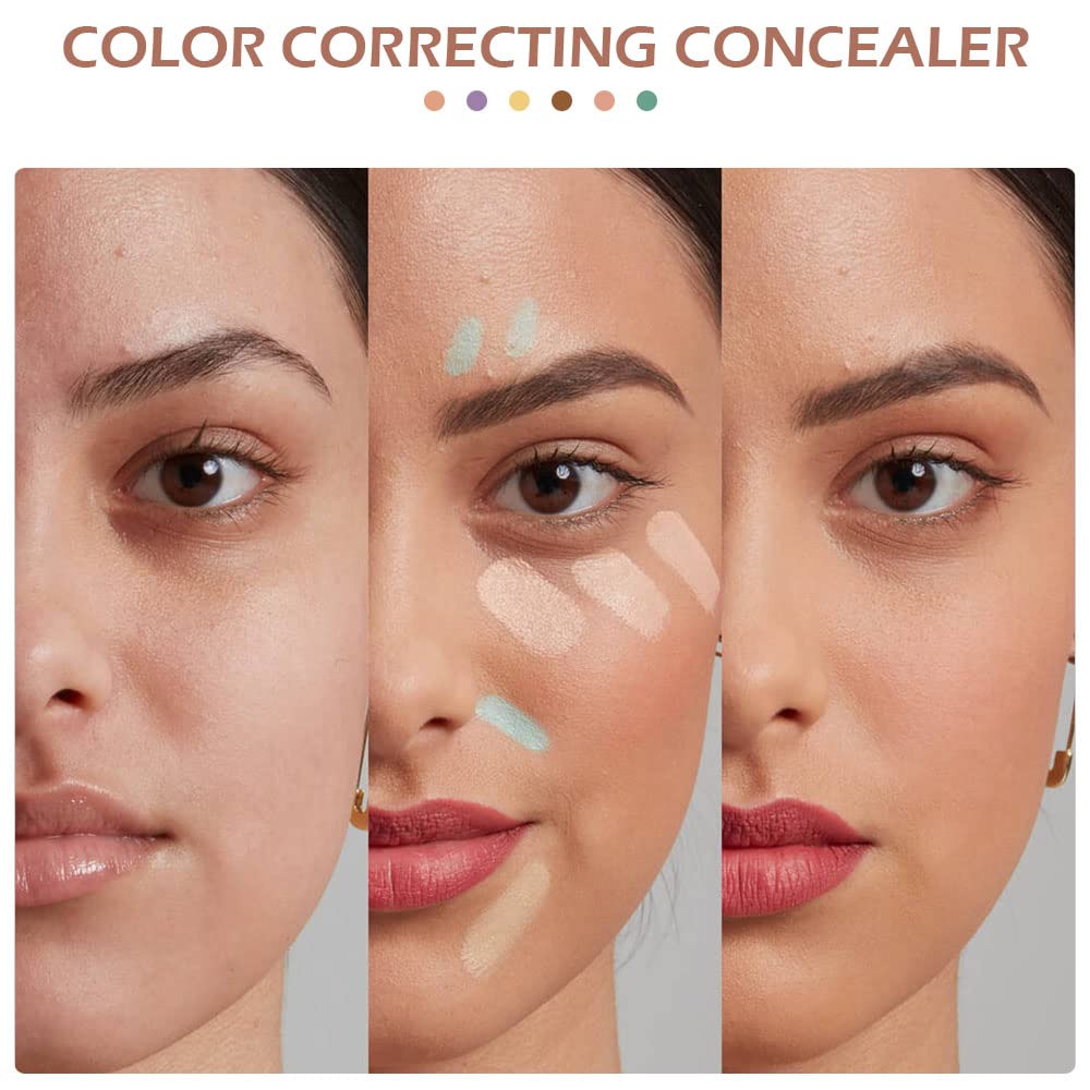 6 Color Correcting Concealer Palette With Concealer Brush, Tattoo Concealer, Cream Contouring Makeup Kit, Corrects Dark Circles Red Marks Scars Light Mediumor creamy concealer A1