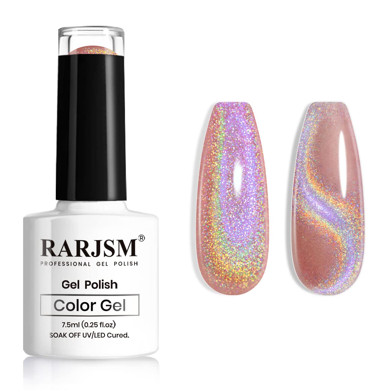 RARJSM Cat Eye Gel Nail Polish, Galaxy Chameleon Magnetic Gelpolish Rose Gold Holographic Glitter Gel Soak Off U V L E D DIY Manicure Art for Salon Designs and Home DIY 7.5ML/0.26fl oz