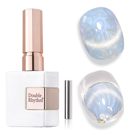 Double Rhythm 15ML Ice Glass Cat Eye Gel Polish with Magnet Holographic Glitter Shimmer Translucent Sheer Color Salon Soak Off Magnetic Nail at Home (Mermaid Blue-MC1135)