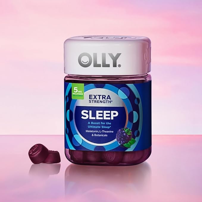 OLLY Extra Strength Sleep Gummy, Occasional Sleep Support, 5 mg Melatonin, L-Theanine, Chamomile, Lemon Balm, Sleep Aid, BlackBerry - 50 Count