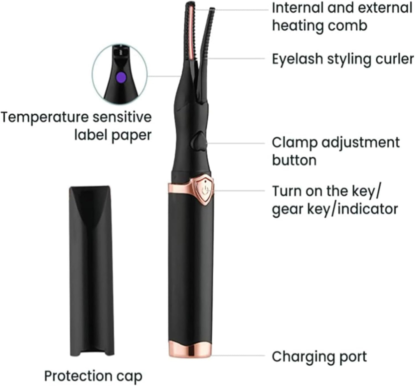 Caedralash Eyelash Curler, New Heated Eyelash Curler, Portable Heated Eyelash Curler, Mini Natural Eyelash Tool, Electric Eyelash Curler, Natural Curling, Smart Temperature Control