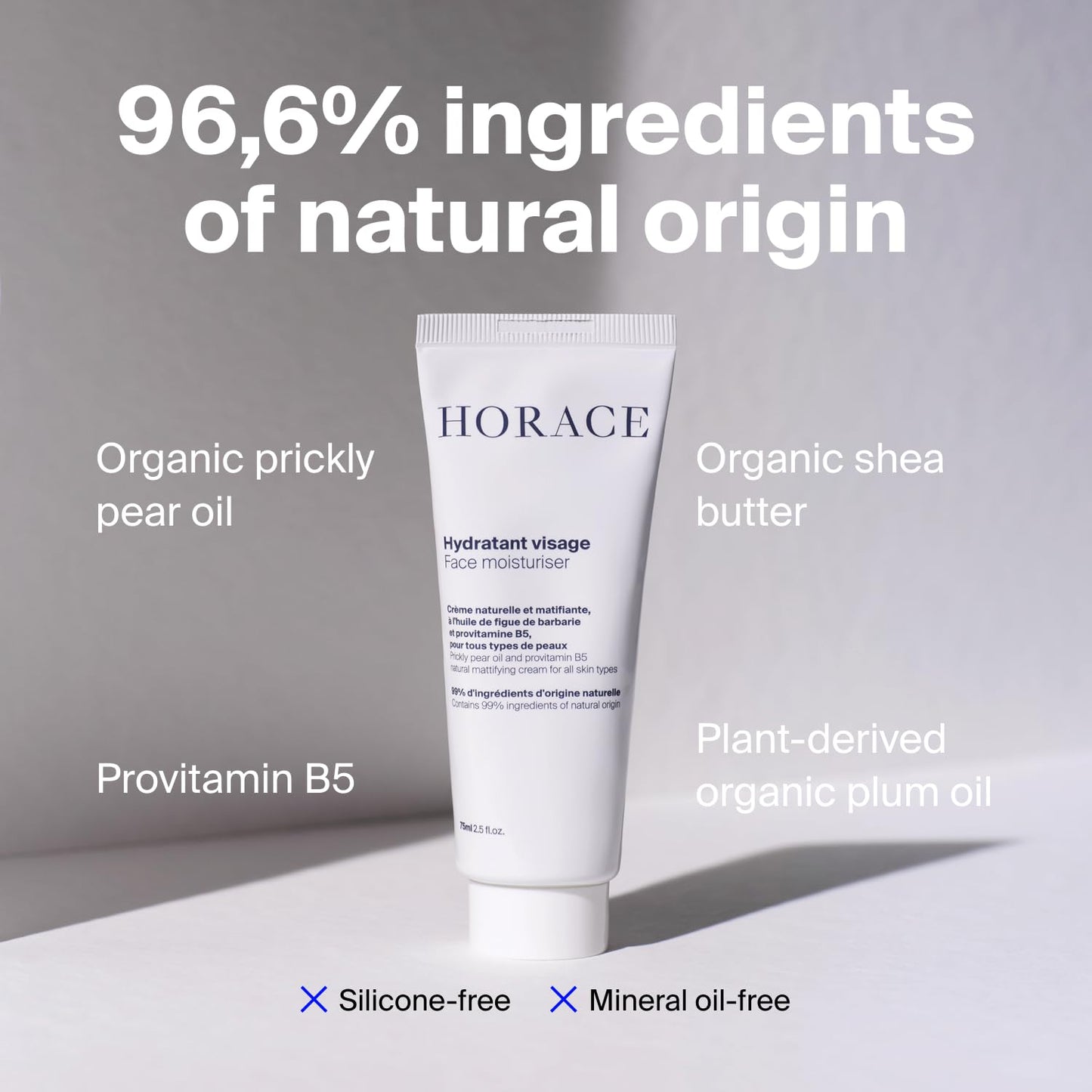 HORACE Mattifying Face Moisturizer for Men – 96.6% Organic & Natural Ingredients – No Silicones or Mineral Oils – Moisturising Cream for All Skin Types – Unscented, 75 ml